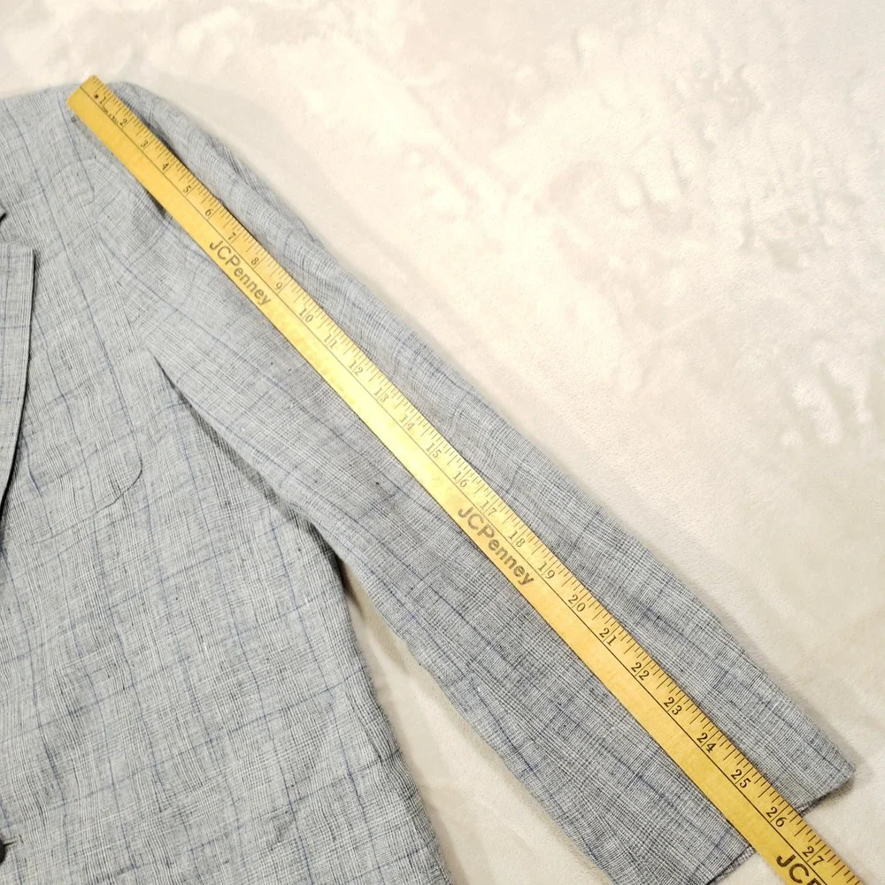 Banana Republic Linen Jacket Mens 42 Regular Gray Plaid Blazer 674506-00 Summer